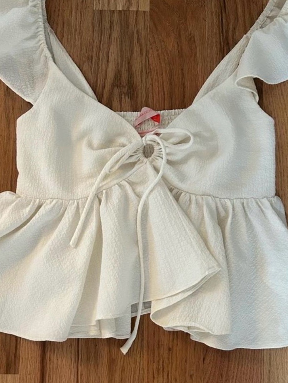 White Tie-Front Peplum Crop Top Flowy Summet Blouse